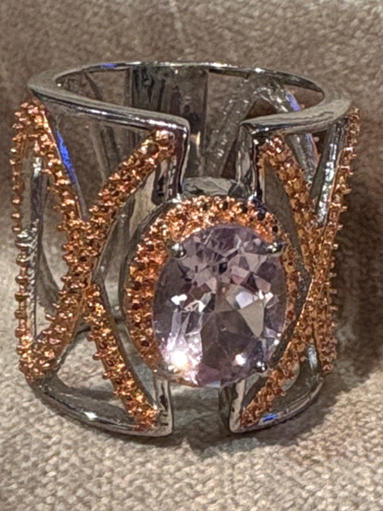 Genuine Amethyst Xo Ring Rose Gold Cage Style Size 65 Stainless Steel 48$